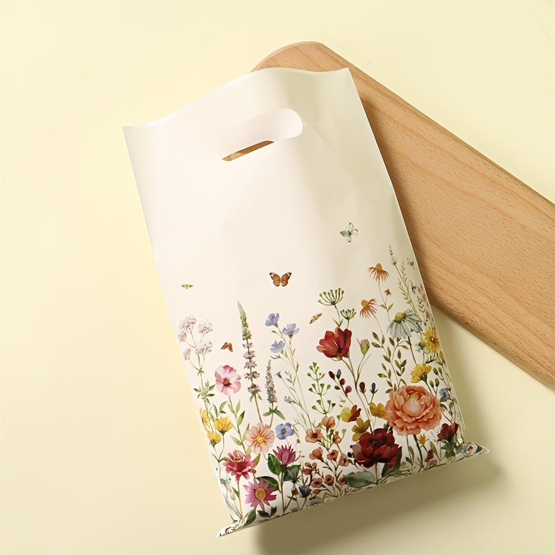 10/25/50pcs, Floral Theme Gift Bag, Wildflower Butterfly Handheld Bags, Spring Theme Party Packaging Bags, Youngsters Shower Party Supplies, Birthday Party Decoration, Wedding Anniversary Party Decor, Party Favor