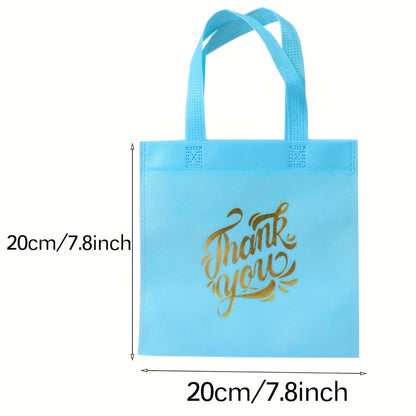 10pcs Thank You Gift Bags - Reusable Non-Woven Tote Bags with Rainbow Colors & Golden Glitter "Thank You" Design, Sturdy Handles for Birthdays, Weddings, Holidays, Small Business Gifts, Small Gift Bags, Event Favor Bags, Eleg