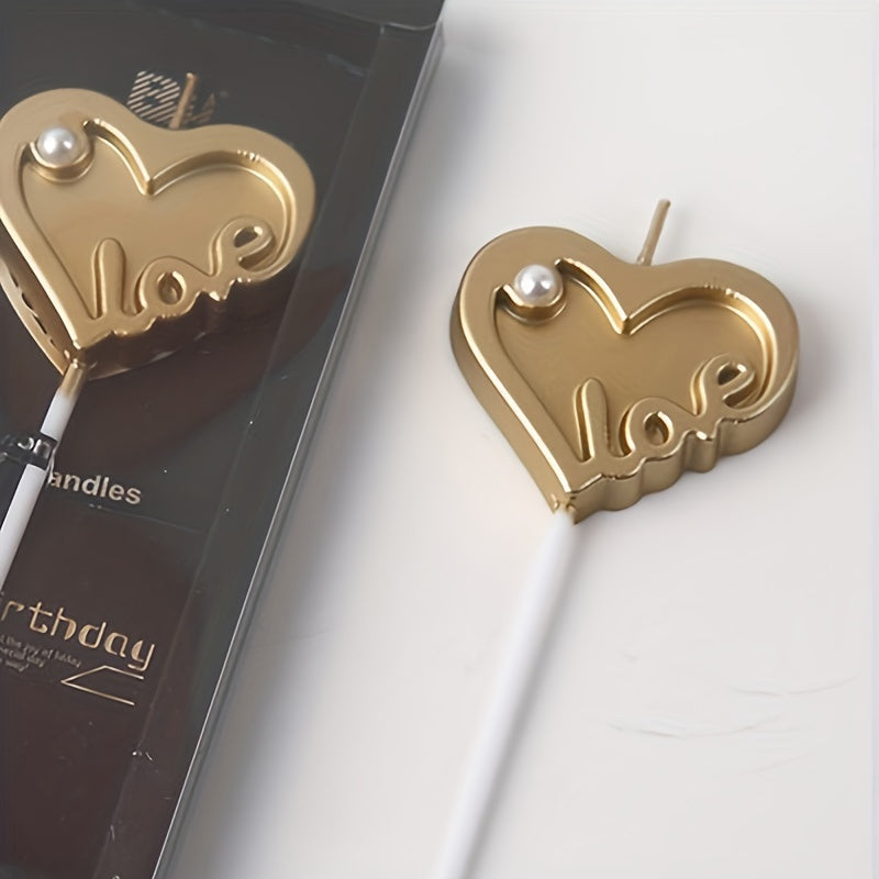 1pc Large Gold Plated Love Heart with Pearl Decoration Candle Cake Decoration