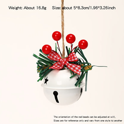 1 Set Christmas Jingle Bell Ornaments, Metal Hanging Decorations with Red Berries and Plaid Bows, Holiday Tree and Wreath Accents, No Electricity Required, Festive Wall and Door Decor