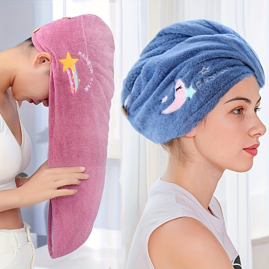 1pc Magic Microfiber Hair Drying Towel - Quick Dry Shower Cap Turban for Women & Girls, Soft Polyester Fiber Bath Hat, Super Absorbent Lady Head Wrap with Button Closure, Shower Cap for Hair Drying