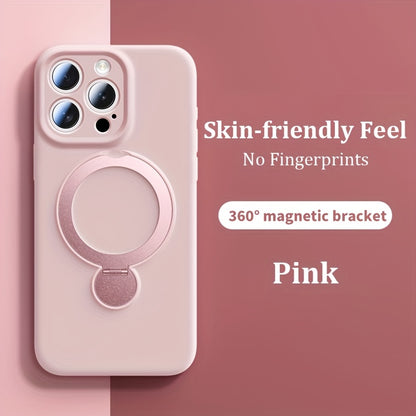 Luxury Multicolor Liquid Matte Stand Phone Case for iPhone 16 15 14 13 Pro Max Magnetic Wireless Charging 360°Rotating Desktop Bracket 16ProMax Cases Shockproof Back Cover