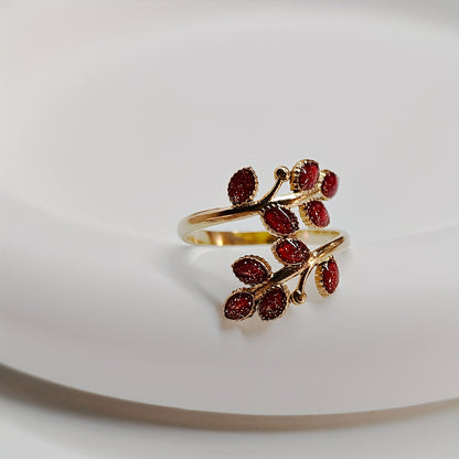 luxury leaf-shaped open ring