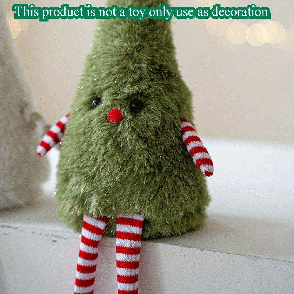 Cute Plush Christmas Tree Figurine Pendant with Stars & Striped Socks - Pink, White Green Fabric Holiday Decor for Home Living Room Windows No Electricity Needed Perfect for Xmas New Year Winter Tailgate Parties Halloween Fal