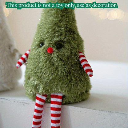 Cute Plush Christmas Tree Figurine Pendant with Stars & Striped Socks - Pink, White Green Fabric Holiday Decor for Home Living Room Windows No Electricity Needed Perfect for Xmas New Year Winter Tailgate Parties Halloween Fal