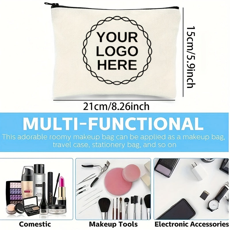 1-10pcs Personalized Cosmetic/Toiletry Bags with Custom Photo Badge Logos - Lightweight Durable Zipper Closure, Stylish Minimalist Design for Home Travel, School, Conferences, Group Activities (White & Black Options), Toiletr