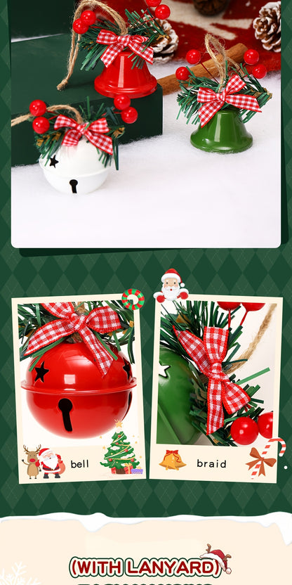 1 Set Christmas Jingle Bell Ornaments, Metal Hanging Decorations with Red Berries and Plaid Bows, Holiday Tree and Wreath Accents, No Electricity Required, Festive Wall and Door Decor