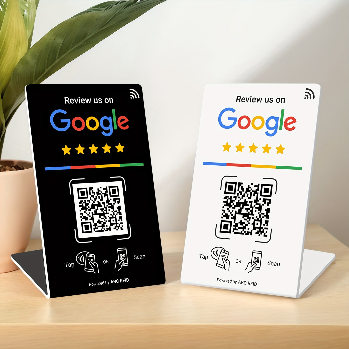 Social Media Integration Stand for Businesses - NFC Tap & QR Code, Easy Setup with Review Link ManaSynthetic Gemstoneent, Durable PVC, Perfect for Google Reviews and Social Media Integration, Social Media Stand