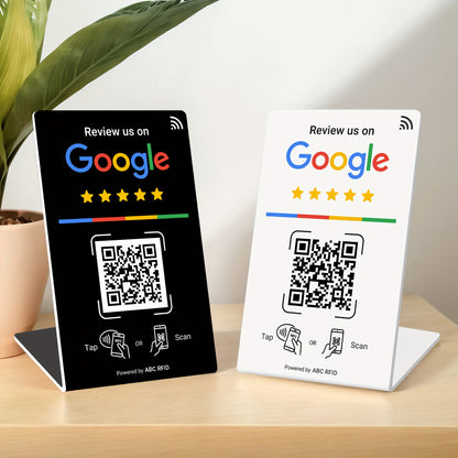 Social Media Integration Stand for Businesses - NFC Tap & QR Code, Easy Setup with Review Link ManaSynthetic Gemstoneent, Durable PVC, Perfect for Google Reviews and Social Media Integration, Social Media Stand