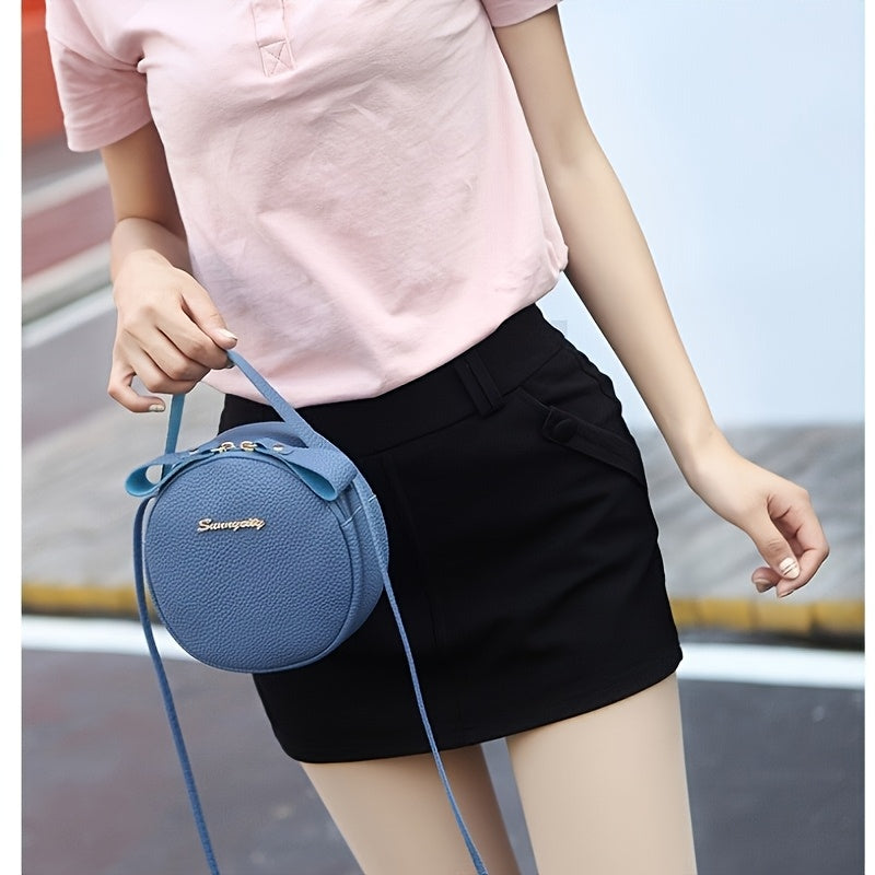 Women's Small Round Handbag - Detachable Crossbody/Handbag with Golden-Tone