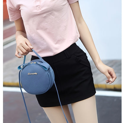 Women's Small Round Handbag - Detachable Crossbody/Handbag with Golden-Tone