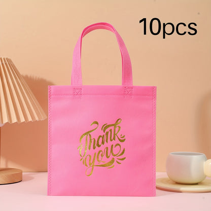 10pcs Thank You Gift Bags - Reusable Non-Woven Tote Bags with Rainbow Colors & Golden Glitter "Thank You" Design, Sturdy Handles for Birthdays, Weddings, Holidays, Small Business Gifts, Small Gift Bags, Event Favor Bags, Eleg