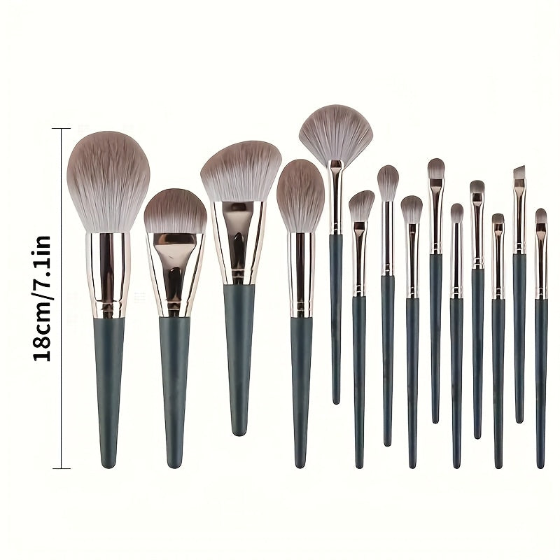 14 green cloud makeup brush set soft bristle loose plastered concealer brush full set of student affordable high quality portable brushes, Makeup Brushes Set, Makeup Brushes Set with Case, Makeup Brushes Set Professional, Mak