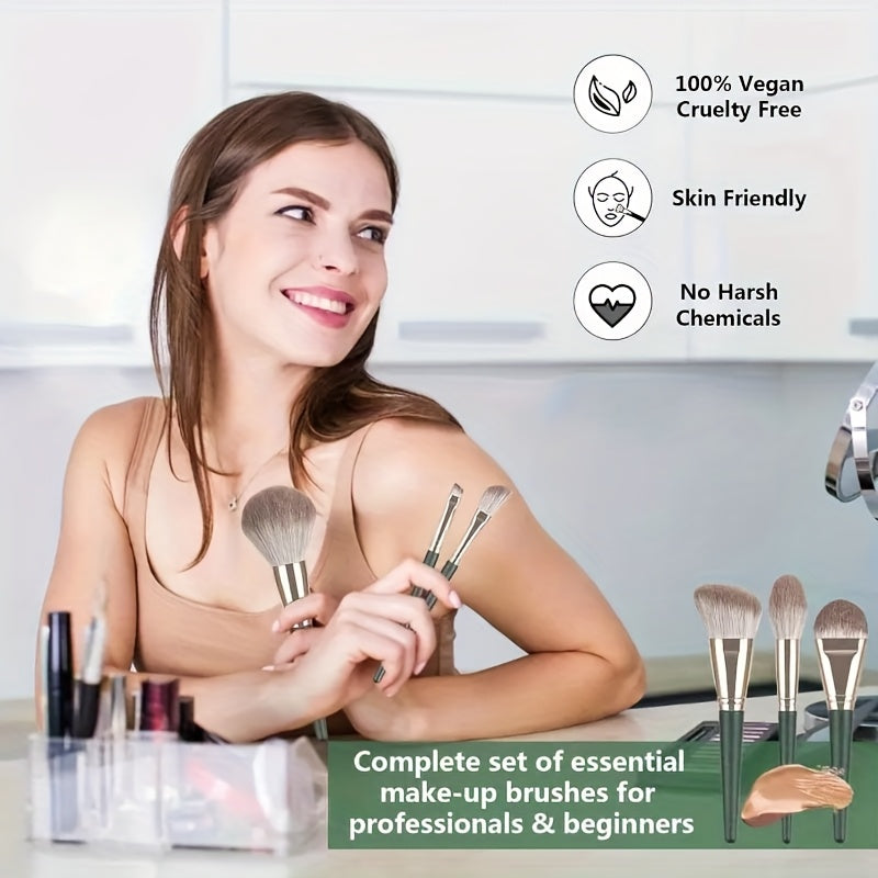 14 green cloud makeup brush set soft bristle loose plastered concealer brush full set of student affordable high quality portable brushes, Makeup Brushes Set, Makeup Brushes Set with Case, Makeup Brushes Set Professional, Mak