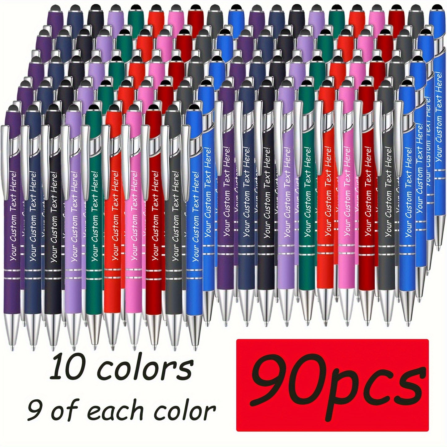 90/80/70/50/30/20pcs Customizable Engraved Ballpoint Pen Set - Personalized Text, Smooth Writing, Touch Screen Compatible, Black Metal Pen Holder, Ideal Gift for Business and School Anniversaries - No Feather Fine Tip Tools,