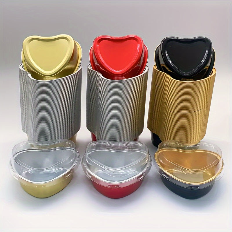 50pcs Heart-Shaped Cake Cups with Lids, Heat-Resistant Baking Molds for Valentine's Day, Wedding, Mother's Day, Birthday & Christmas!