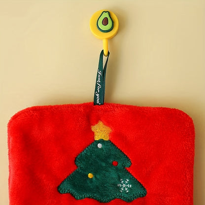 Christmas Hand Towels - Thick Quick-Dry Coral Fleece Kitchen & Bath Towels with Hanging Loop, Festive Santa/Reindeer/Merry Christmas Designs - Holiday Decor for Kitchen, Bathroom, Table Settings - Absorbent Cleaning Cloths, C