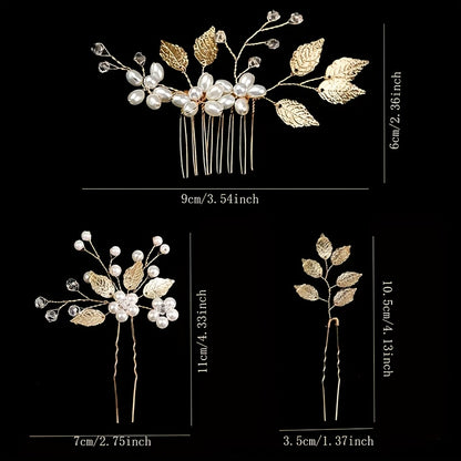4pcs Wedding Hair Accessories - Faux Pearls, Crystals, Rhinestones Combs, Clips And Flower Pieces for Bride And Bridesmaids (Elegant Style)
