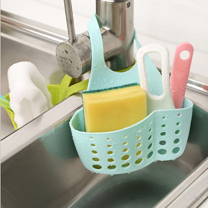 1pc Adjustable Kitchen Sink Organizer with Drain Hole - Heavy-Duty Faucet Sponge Holder, Space-Saving Countertop Storage Basket, Compatible with Sponge, Scrub Pad, Soap Bar - Under Faucet or Over Sink Installation - Durable P