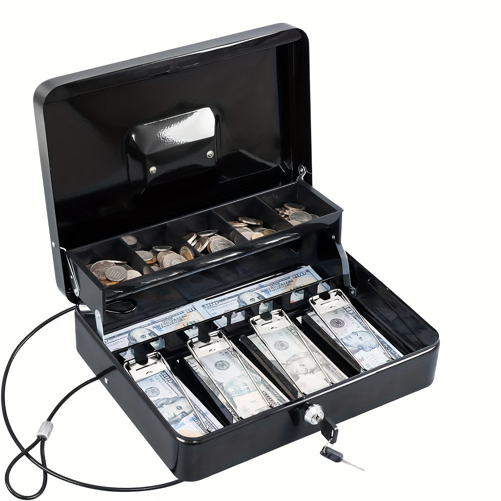 Lockable Cash Box with Coin Tray, Durable Metal Money Box with Key Lock for Bills And Change Portable Organizer for Markets, Events, Vendors And Fundraisers