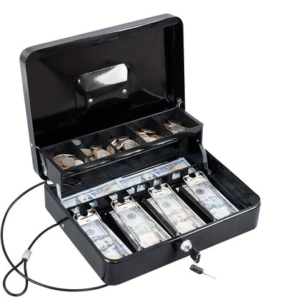 Lockable Cash Box with Coin Tray, Durable Metal Money Box with Key Lock for Bills And Change Portable Organizer for Markets, Events, Vendors And Fundraisers