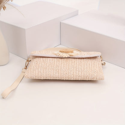 Elegant Women'S Crossbody Bag with Adjustable Strap, Sunflower Embellishment, and Snap Closure