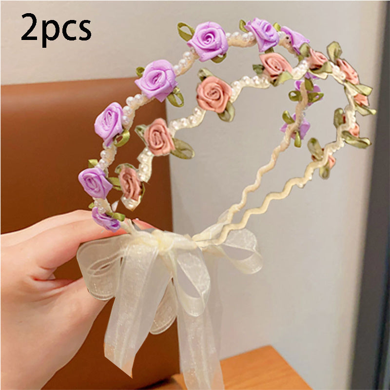 Spring and Summer Hot Sweet Tea 2pcs/Set, Super Fairy Flower Gauze Headscarf, Multifunctional Hairband, Hairband and Hair Accessories Suitable for Women's Daily Gatherings, Photography, and Gift Giving