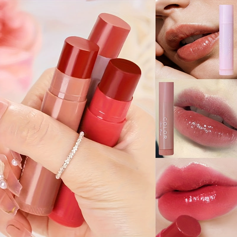 3pcs/1pc Women'S Waterproof Moisturizing Lipstick Set, Featuring 3 Long-Lasting Lip Balms in Natural Shades, Enriched with Plant Squalane for Hydration, Enhancing Lip Color with a Durable Finish, Non-Greasy, Fade-Resistant, S