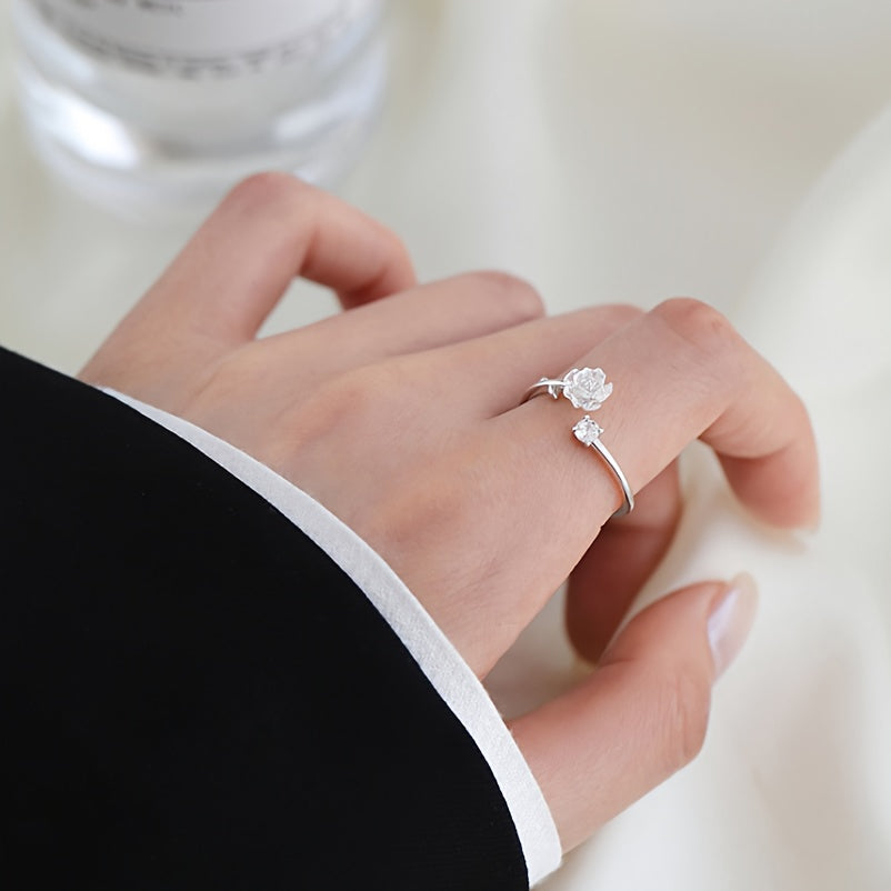 Elegant Floral Ring - Open Adjustable band