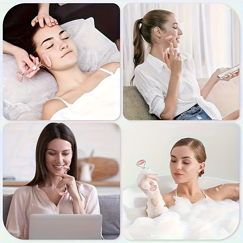 4-Season Facial Roller Set with Heart-Shaped Massager and Body Scraper, Dual-Ended Manual Beauty Tool, Plastic, No Battery Needed, Ideal for Puffy Eyes and Dark Circles, Beauty Massage Tool|Ergonomic Design|Durable Plastic Ro