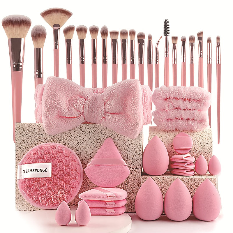 46pcs/45pcs/40pcs/20pcs/35pcs27pcs Makeup Brush Set Facial and Eye Shadow Brushes Super Soft Concealer, Blush, Contouring, Mixing, Eyeshadow, Makeup Sponge Set Powder Puff Suitable for All Skin Types, Face Washing Hair Tie Co