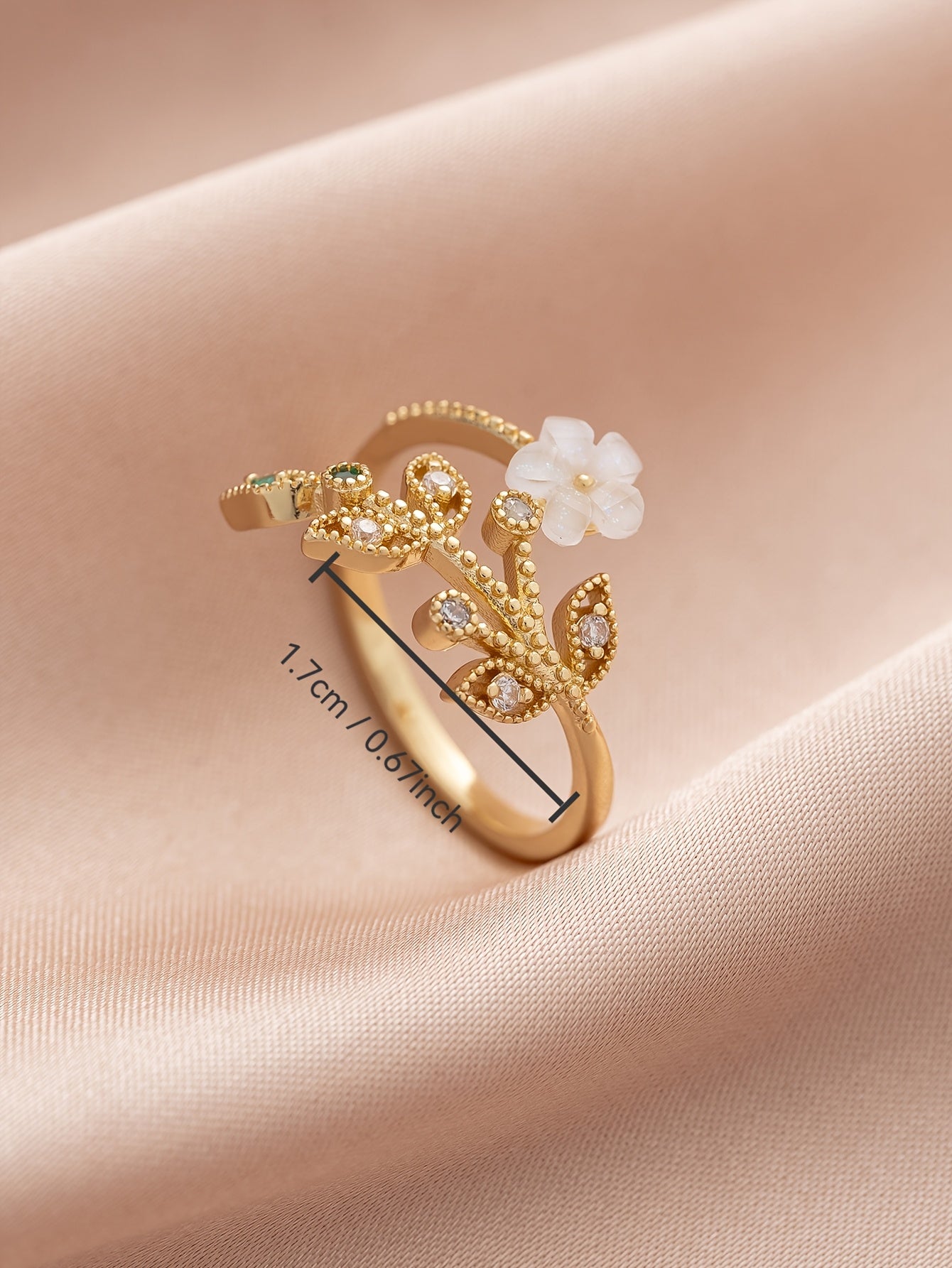 Elegant Vintage Style Copper Ring with Synthetic Zirconia Flower and Leaf Design