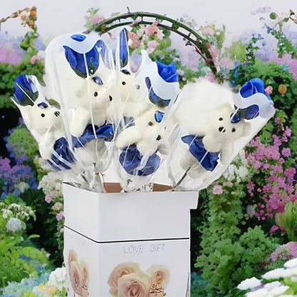 10 Bouquets of Artificial Roses with Plush Bear Plastic Roses for all kinds of holidays, anniversaries, weddings, home decor, Halloween, Christmas, romantic gifts and special occasions, Best for Christmas