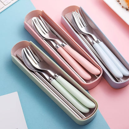 Stainless Steel Cutlery Set with Portable Storage Box - Durable Polished Finish, Includes Spoon, Fork, and Chopsticks, Ideal for Camping and Everyday Use, Camping Essentials|Sleek Cutlery Set|Durable Cutlery, Camping Utensils