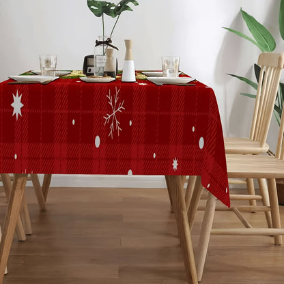 1PC Red and White Plaid Christmas Decorative Print Foldable Easy Storage Tablecloth, Suitable for Kitchen, Dining Room, Holiday, Party