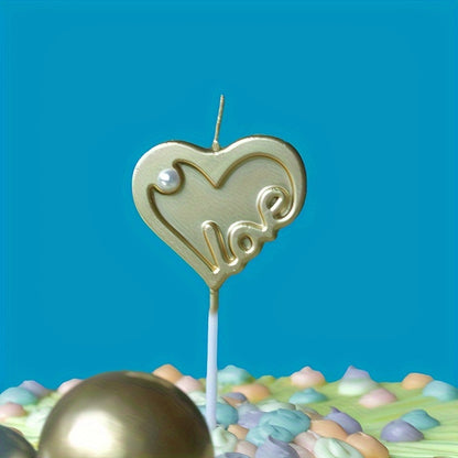 1pc Large Gold Plated Love Heart with Pearl Decoration Candle Cake Decoration