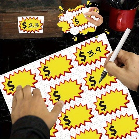 15/30/60pcs Garage Deal Stickers - Adhesive Price Labels with Writing Space, 2x3 Inch (5x7.5cm) - Bold Yellow Explosion Design for Retail, Yard, Garage, Flea Markets, Garage Dealership - Easy-to-Write Price Tags for Items, Fl