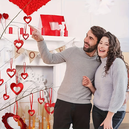 50pcs of Valentine'S Day Hanging Heart Decorations - Plastic Red Heart Pendants And DIY Silk Strings - Non-Electric, No Feathers, Suitable for Wedding, Birthday, Party Decorations, And Romantic Room Arrangements, Silk Strings