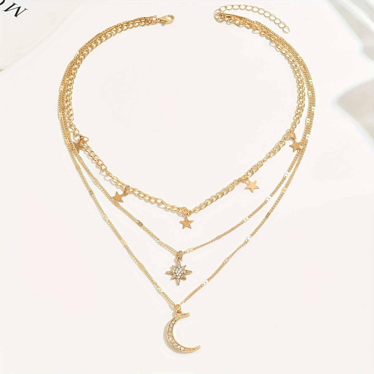 An Elegant Bohemian Style Multi-Layer Golden Necklace with Star and Moon Pendants - Perfect Gift for Friendship, Suitable for Gifting and Casual Attire, For Teenager