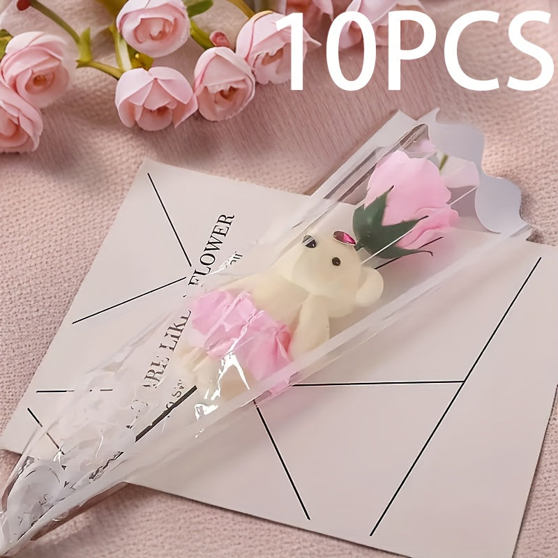 10 Bouquets of Artificial Roses with Plush Bear Plastic Roses for all kinds of holidays, anniversaries, weddings, home decor, Halloween, Christmas, romantic gifts and special occasions, Best for Christmas