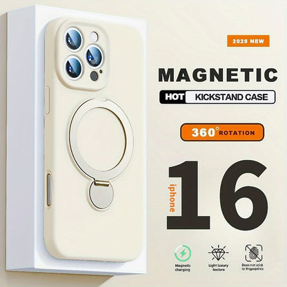 Luxury Multicolor Liquid Matte Stand Phone Case for iPhone 16 15 14 13 Pro Max Magnetic Wireless Charging 360°Rotating Desktop Bracket 16ProMax Cases Shockproof Back Cover