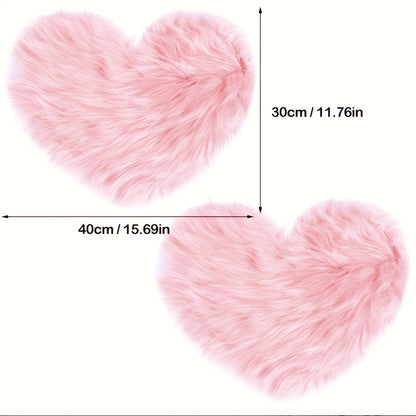 2pcs Black Plush Heart-Shaped Mat Ornaments - Soft Faux Artificial Wool, Machine Washable, Decorative Floor Mats for Bedroom, Living Room & Dressing Table, Perfect Christmas Gift with Elegant Floral Accents, Bedroom Decor | P