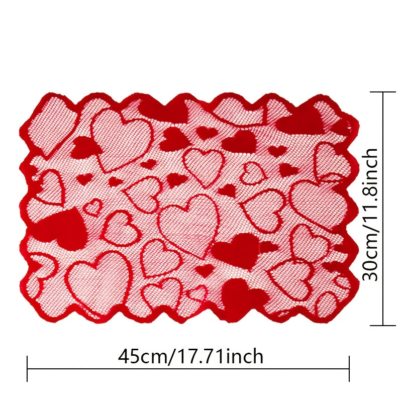 1/5pcs Valentine's Day heart-shaped red lace table flag placemat set for home decoration, anniversary parties, romantic home decoration tablecloths for weddings and Valentine's Day decorations