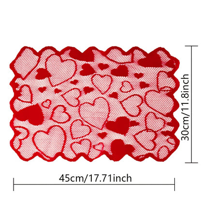 1/5pcs Valentine's Day heart-shaped red lace table flag placemat set for home decoration, anniversary parties, romantic home decoration tablecloths for weddings and Valentine's Day decorations