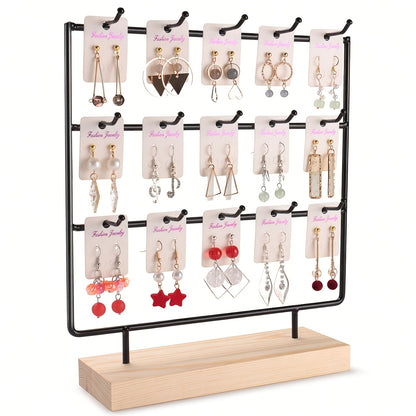 1pc Elegant Wooden Earring Display Stand with Metal Frame - Rectangular, Lacquered Finish, Perfect for Selling or Organizing Jewelry, Jewelry Display | Modern Earring Rack | Durable Jewelry Stand, Jewelry Display Rack, Jewelr