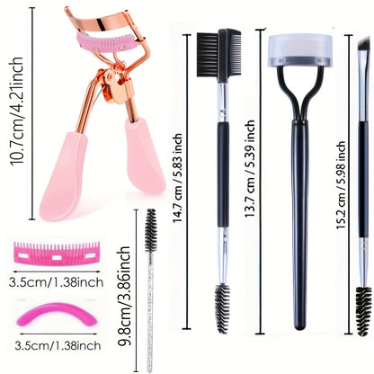 Eyelash Curler, Women's Eyebrow Brush Set, Eyelash Curler with Comb, Eyelash Comb Separator, 3-in-1 Mascara Brush, 2-in-1 Beveled Eyebrow Brush and Comb, Eyelash Curler Replacement Strip, Comb. Suitable for all eye shapes, qu