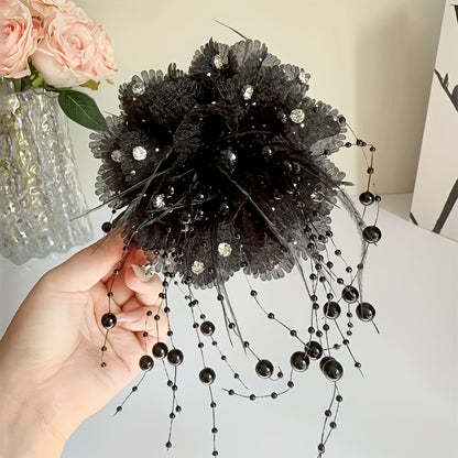 Feather beaded tassel flower hair clip, fluffy peony flower grappling clip for increased hair volume, shark clip for elegant hair flower accessory