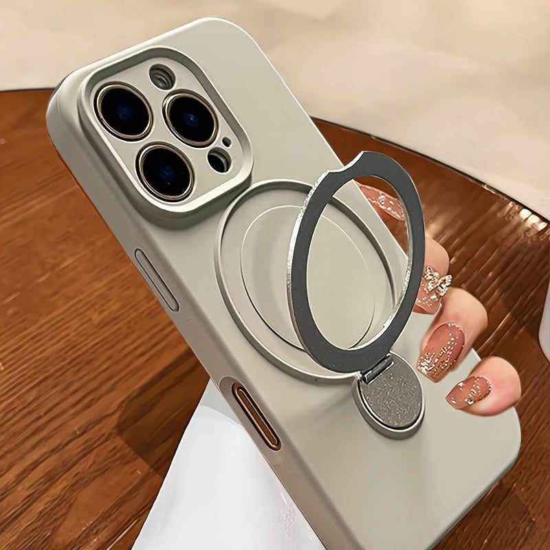 Luxury Multicolor Liquid Matte Stand Phone Case for iPhone 16 15 14 13 Pro Max Magnetic Wireless Charging 360°Rotating Desktop Bracket 16ProMax Cases Shockproof Back Cover