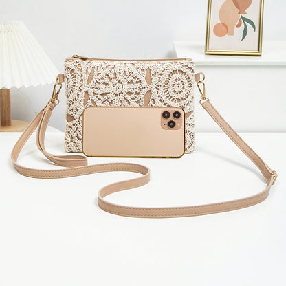 Elegant White Lace Crossbody Bag with Removable Beige Strap - Floral Pattern, Zipper Closure, Polyester Lining, Perfect for Spring & Summer Outfits, Casual or Formal Wear, Ladies Purse