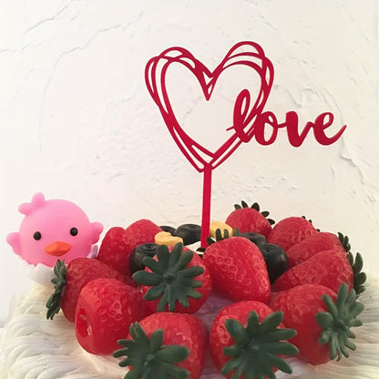 10pcs Red Love Heart Cake Topper Picks – Plastic Cupcake Flags with "LOVE" Design for Birthdays, Weddings, Anniversaries, Graduations, Mother'S Day – Festive Dessert Decorations for Party Celebrations, Cupcake Accessories